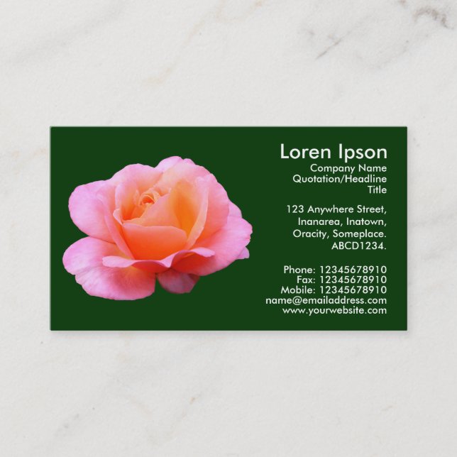 Pink Rose - Dark Green Business Card (Front)