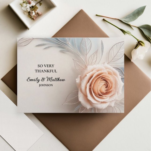 Pink Rose Dew Drops Designer Thank You Card (Creator Uploaded)