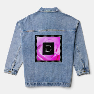 Pink Rose Diamante Effect Trendy Cool Monogram Denim Jacket