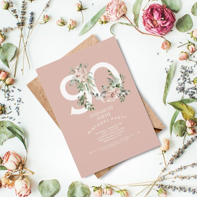 Pink Rose Elegant 90th Blush Birthday Party  Invitation (Creator Uploaded)