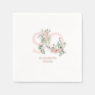 Pink Rose Elegant 90th White Birthday Party  Napkin