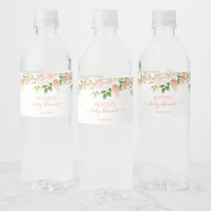 Pink Rose Elegant Floral Girl Baby Shower Water Bottle Label