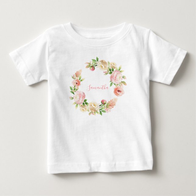Pink Rose Elegant Floral Girl  Baby T-Shirt (Front)