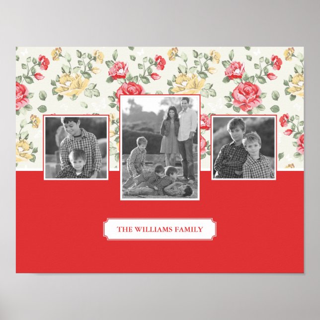 Pink Rose Elegant Wallpaper | Family Photos & Text Poster (Front)