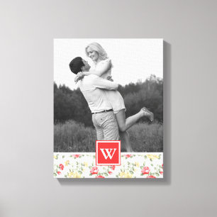 Pink Rose Elegant Wallpaper   Photo with Monogram Canvas Print