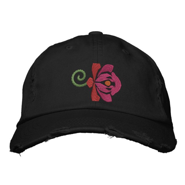Pink Rose Embroidered Hat (Front)