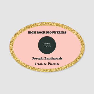 Pink Rose & Employee name & Logo Name Tag