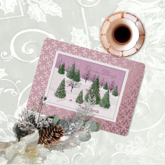 Pink Rose Enchanted Forest Foil Holiday Card (Creator Uploaded)