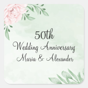 Pink Rose Eucalyptus Foliage 50th Anniversary Square Sticker