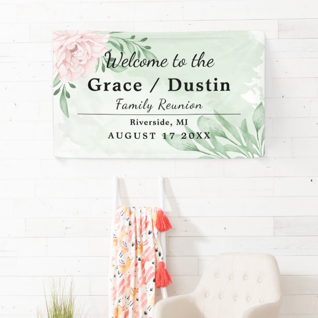 Pink Rose Eucalyptus Foliage Family Reunion Banner (Insitu)