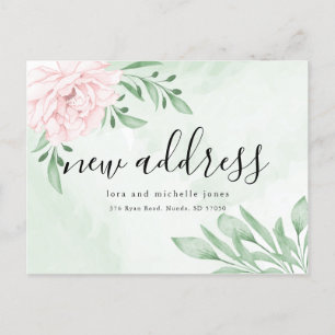 Pink Rose Eucalyptus Foliage New Address Moving Announcement Postcard