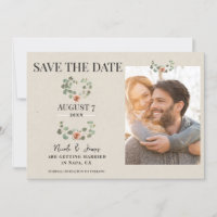 Pink Rose & Eucalyptus Heart Rustic Save the Date