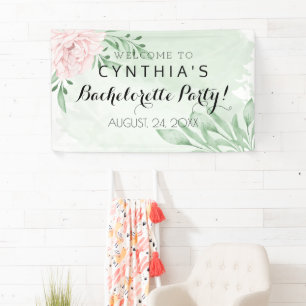 Pink Rose Eucalyptus Leaves Foliage bachelorette Banner