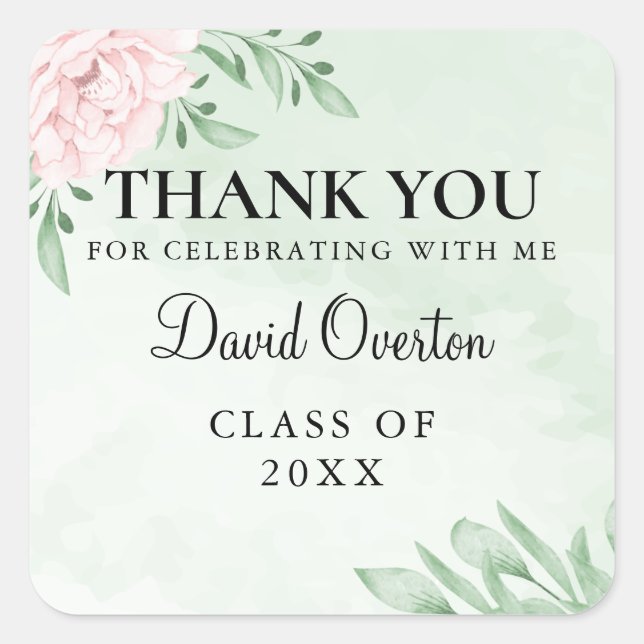 Pink Rose Eucalyptus Succulent Foliage Graduation  Square Sticker (Front)