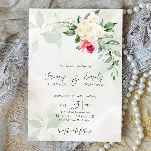 Pink rose eucalyptus watercolor wedding template