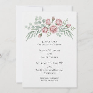 Pink Rose Eucalyptus Wedding Invitation