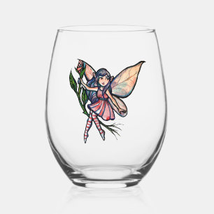Pink Rose Fairy Stemless Wine Glass