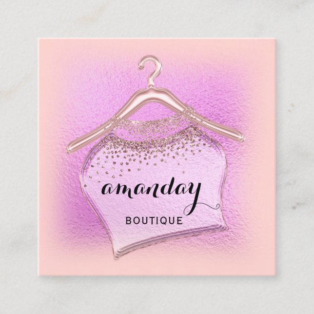 Pink Rose Fashion Blog Cloth Hanger Rose Square Business Card (Front)