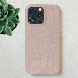 Pink Rose Faux Leather Effect Custom Initials iPhone 13 Pro Case
