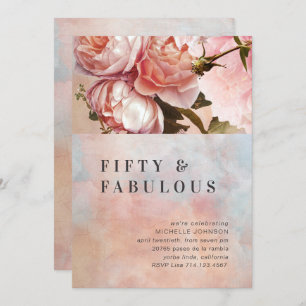 Pink Rose Fifty Fabulous Floral Minimal Botanical Invitation