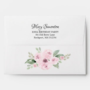 Pink Rose Floral 100th Birthday Party Invitation Envelope