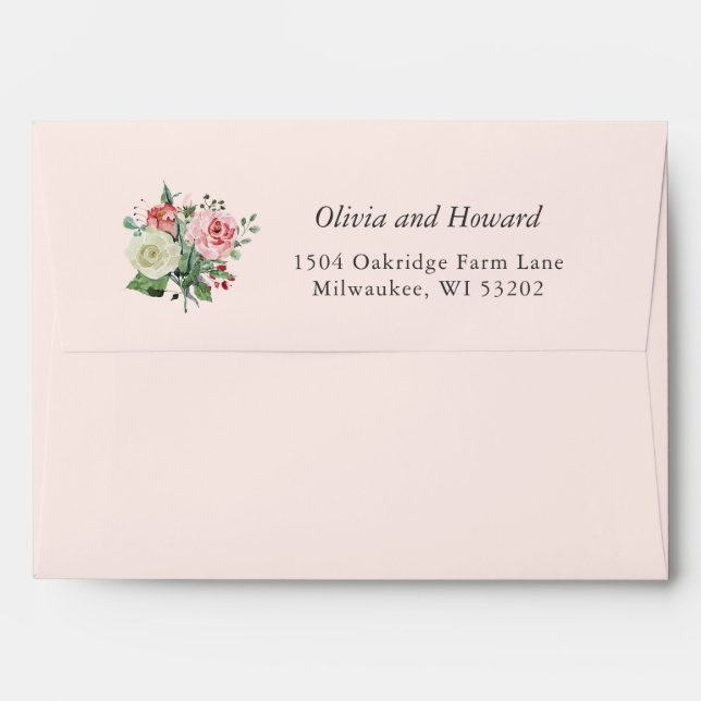 Pink Rose Floral 5x7 Card Envelope (Back (Top Flap))