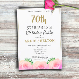 Pink Rose Floral 70th Surprise Birthday Party  Invitation