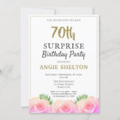 Pink Rose Floral 70th Surprise Birthday Party  Invitation (Front)