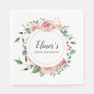 Pink Rose Floral 80th Birthday Thank You Napkin