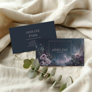 Pink Rose Floral and Celestial Planet Night Sky Business Card