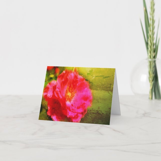 Pink Rose Floral Art Blank Note Card (Front)