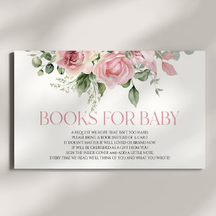 Pink Rose Floral Baby Shower Books For Baby Enclosure Card