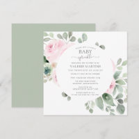 Pink Rose Floral Baby Sprinkle Invitation