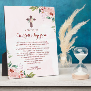 Pink Rose Floral Baptism Prayer Sign Plaque