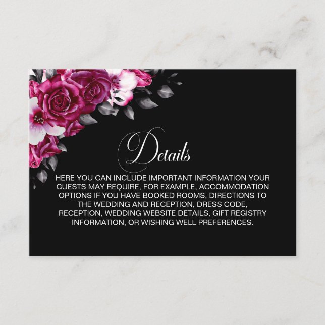 Pink Rose Floral Black Details Enclosure Card (Front)