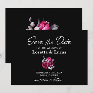 Pink Rose Floral Black Wedding Save the Date