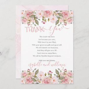 Pink Rose Floral Blooms Baby Shower Thank You