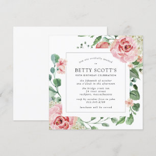 Pink Rose Floral Botanical 90th Birthday Party Invitation