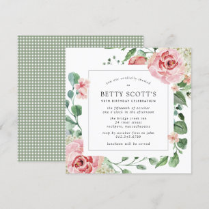 Pink Rose Floral Botanical 90th Birthday Party Invitation