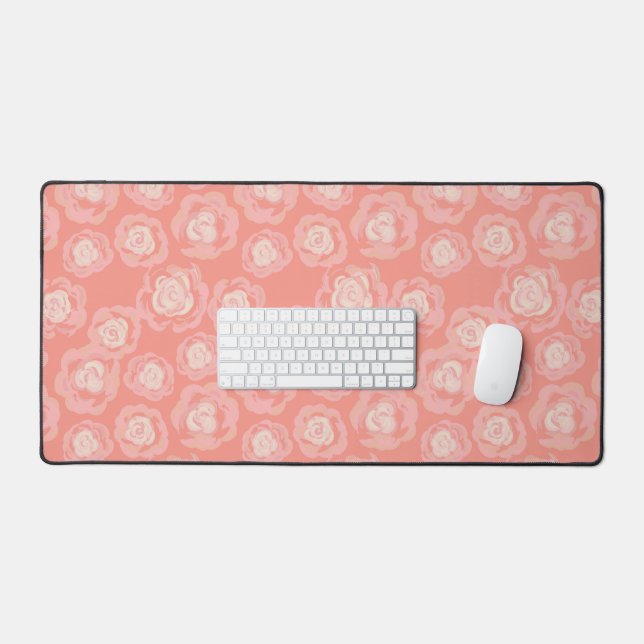 Pink rose floral botanical aesthetic desk mat (Keyboard & Mouse)