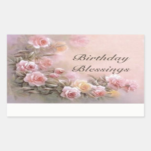 Pink Rose Floral Bouquet Lavender Rectangular Sticker