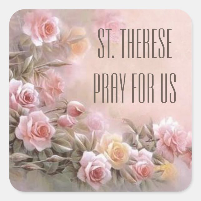Pink Rose Floral Bouquet Saint Therese Square Sticker (Front)