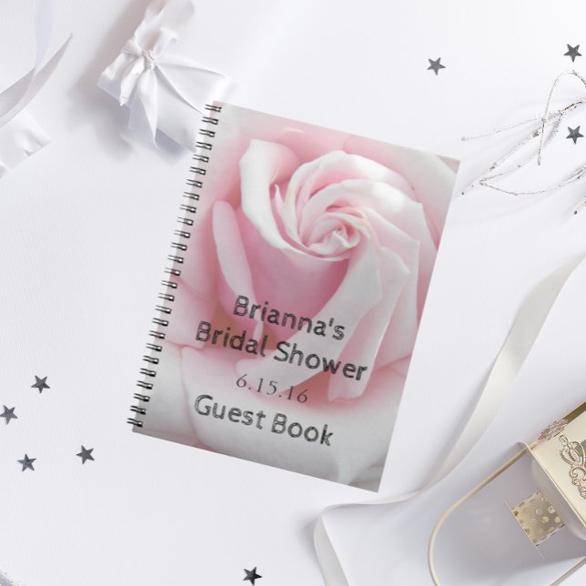 Pink Rose Floral Bridal Shower Guest Spiral Notebook (In Situ)