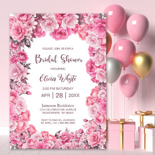 Pink Rose Floral Bridal Shower Invitation