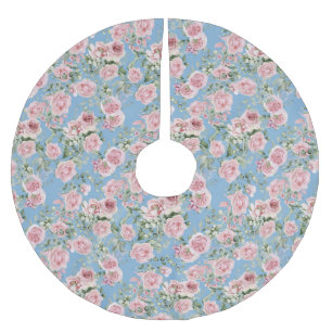 Pink Rose Floral  Brushed Polyester Tree Skirt