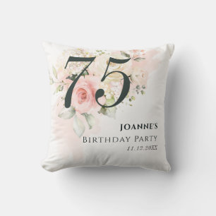 Pink Rose Floral Bunch 75th Birthday Party Cushion