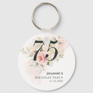 Pink Rose Floral Bunch 75th Birthday Party Key Ring