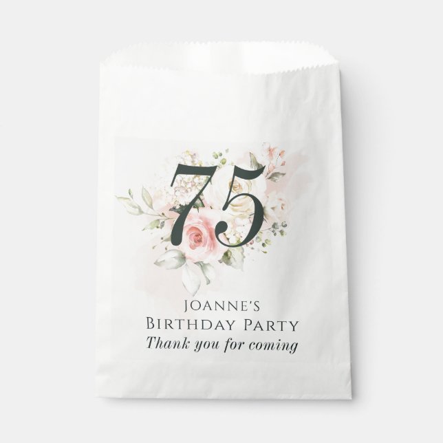 Pink Rose Floral Bunch Any Age Birthday Party Favour Bags (Front)