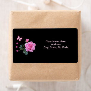 Pink Rose Floral Butterfly Hearts   Labels