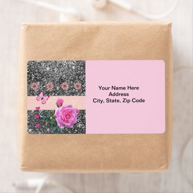 Pink Rose Floral Butterfly Hearts  Labels (Insitu)